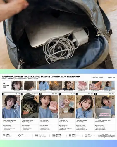 Japanese UGC ad script for wireless earbuds