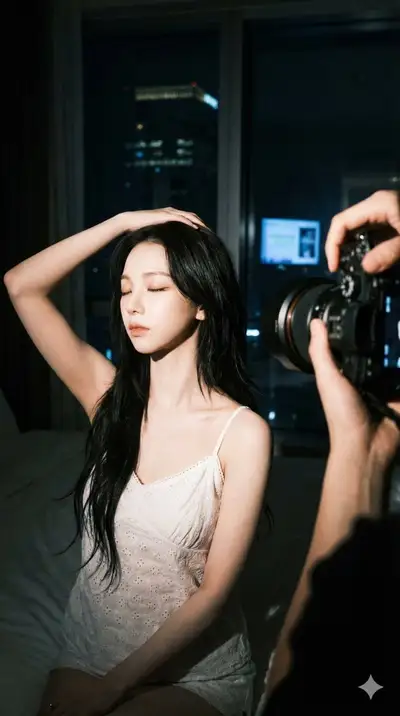 Behind-the-scenes night photography celebrity portrait