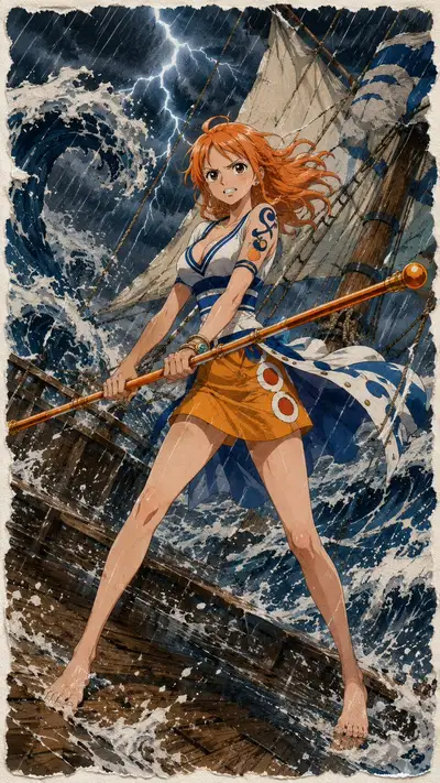 One Piece Girls Storm Deck Illustration Prompt