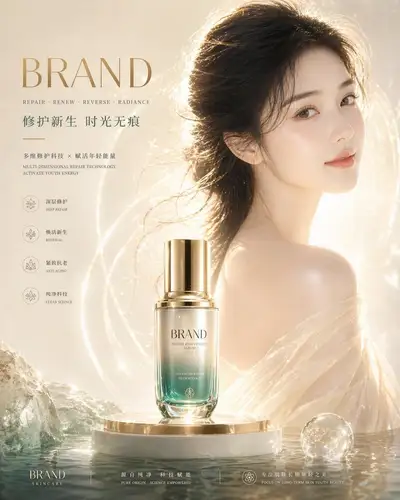 Photorealistic dewy skin studio lighting prompt for beauty ads