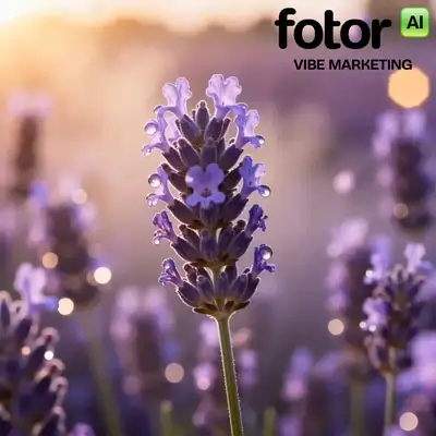 Luxuriöse Lavendel-Hautpflegewerbung im goldenen Licht