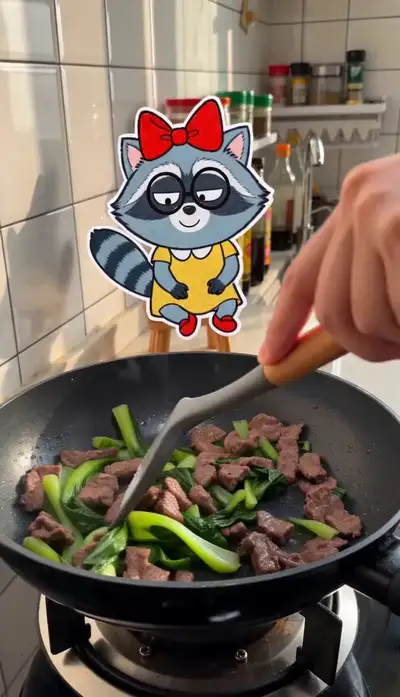 Vlog de cocina con acción real + pegatinas planas 2D con el mapache Solka