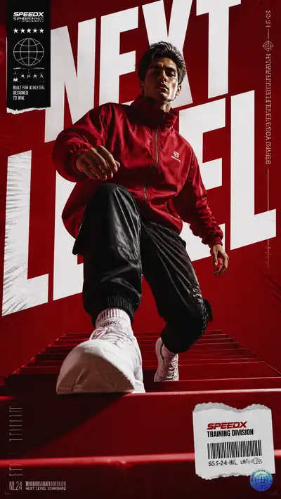 Next Level staircase sports-fashion poster prompt