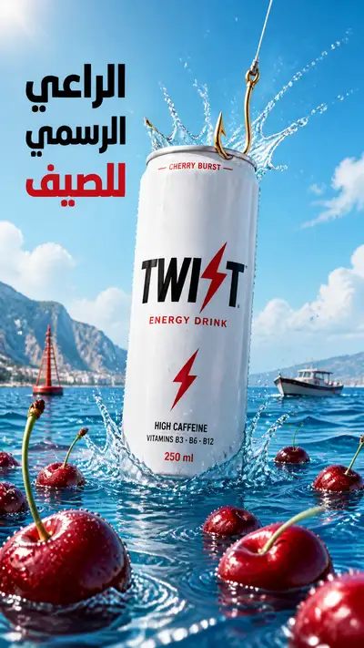 Energy Drink Can Ad With Ocean Splash and Lightning Bolt Branding