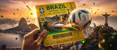 Hyper-realistic Brazil World Cup pass poster with 3D stadium diorama
