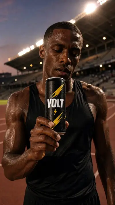 Ultra-realistic VOLT sports drink commercial hero frame