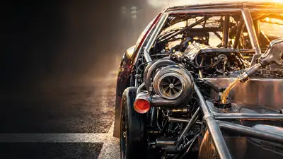 GT race car engine bay cinematic close up