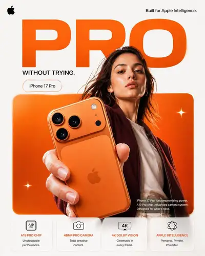 iPhone 17 Pro titanium orange campaign poster