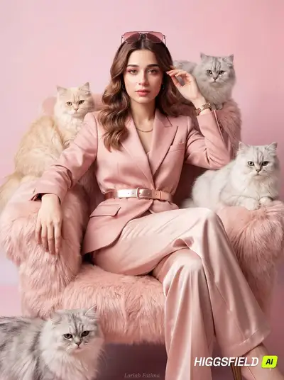 High-End Fashion Editorial Portrait with Faux-Fur Armchair