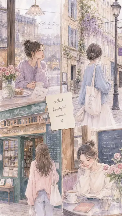 梦幻水彩时尚插画，描绘一位温柔的年轻女子旅行