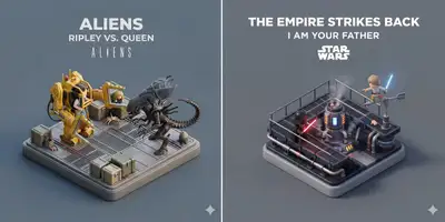Modèle de diorama isométrique de scène de film