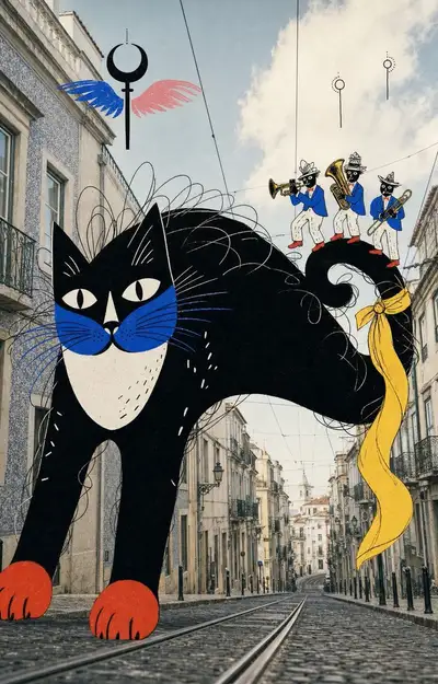 Collage de Mito Urbano: Serie de Pósters de Criaturas Ilustradas Gigantes