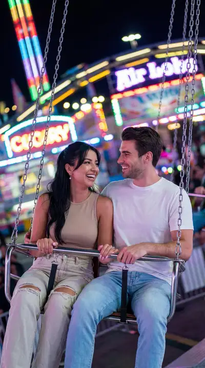 Photoreal Cinematic Night Fair Ride Couple Swing Prompt