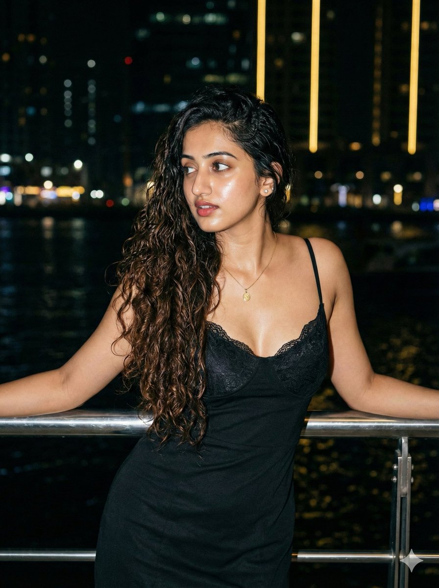 Night Waterfront Glamour Portrait JSON Prompt
