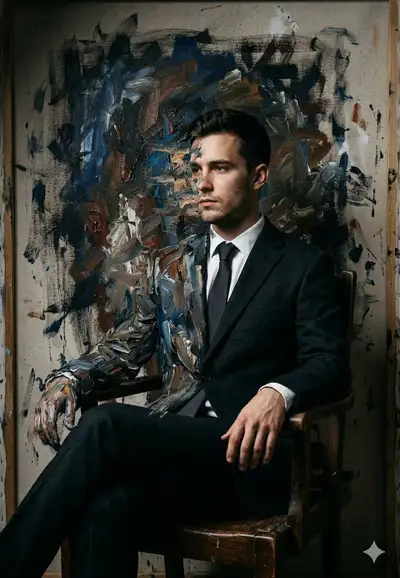 Man Merging into Painting Surreal Portrait