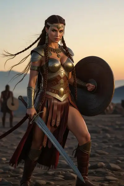 Ancient Female Warrior Battlefield Portrait