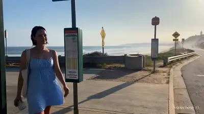 Seaside Bus Stop Morning Scene Video Prompt