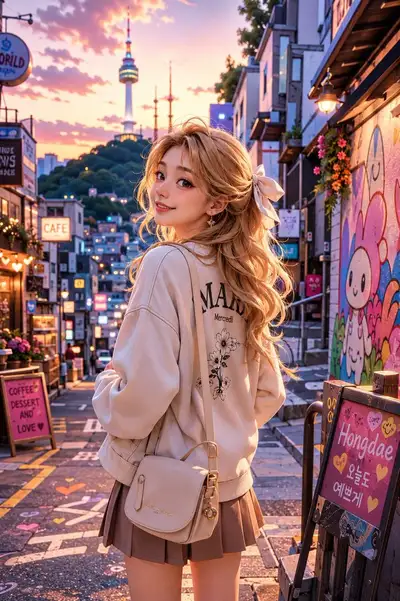 3D stylized character portrait in Seoul streetwear