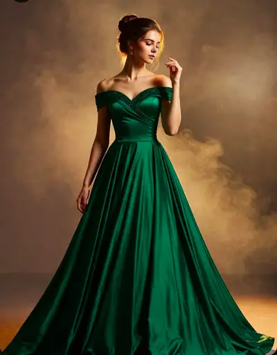 Emerald Gown Portrait with Golden Mist
