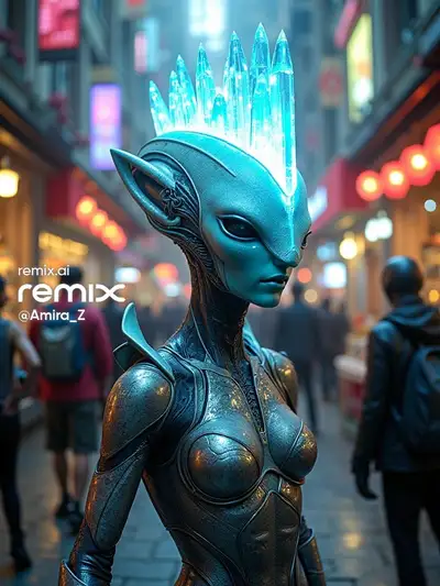 Futuristic Alien Humanoid in Marketplace