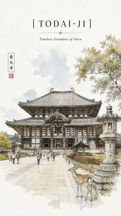 金阁寺极简旅行手绘海报