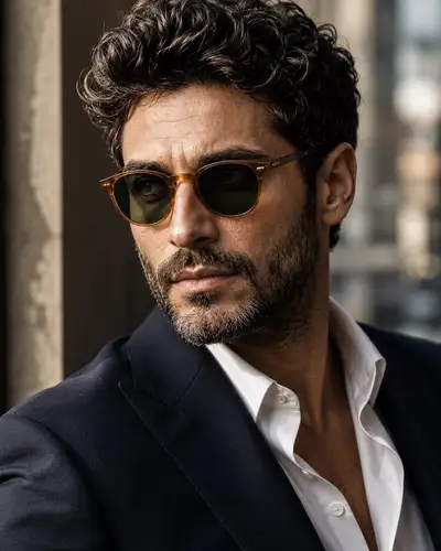 Moody Editorial Portrait of a Man in Amber Sunglasses