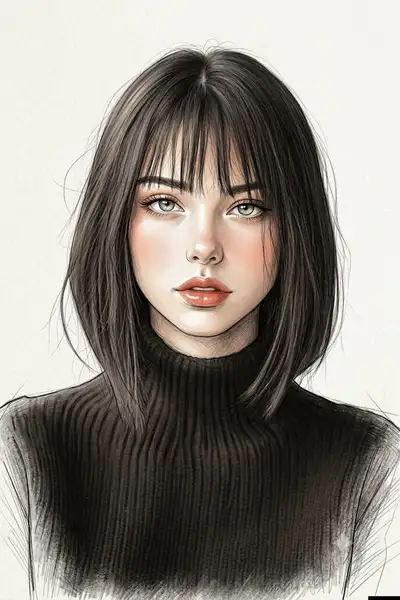 Semi-realistic anime fashion portrait with graphite sketch blend, Nano Banana
