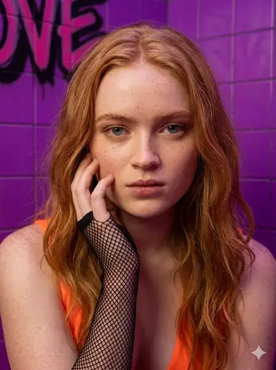 Photorealistic Celebrity Portrait in Neon Setting