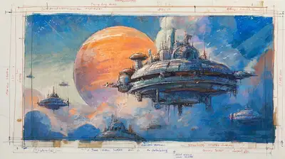 Sci-Fi Storyboard in Soft Pastel and Pencil