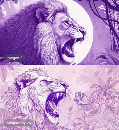 Lion Majestueux Rugissant dans une Jungle Onirique