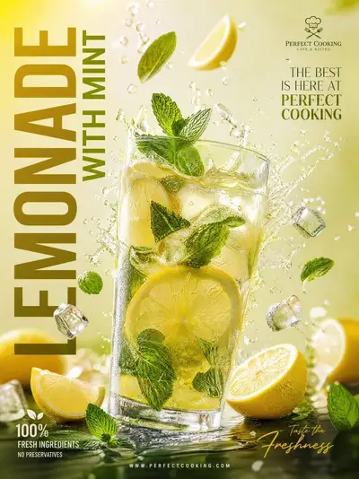 Pôster publicitário de limonada com hortelã