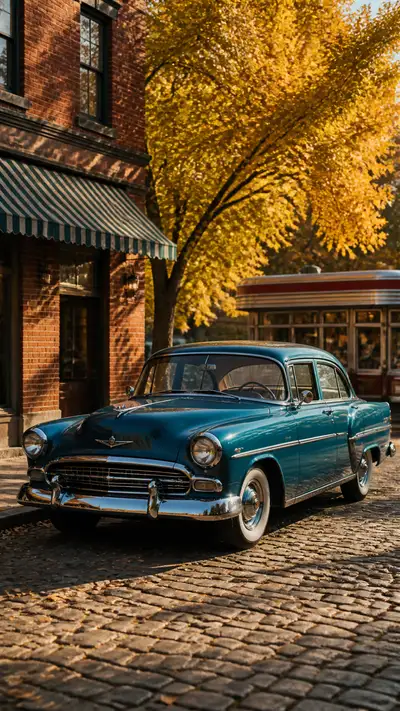 Vintage-Limousine auf Herbststraße