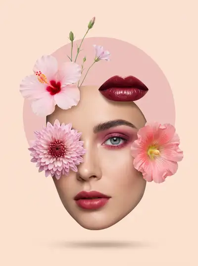 Surreal Beauty-Editorial Collage with Floating Face and Flowers
