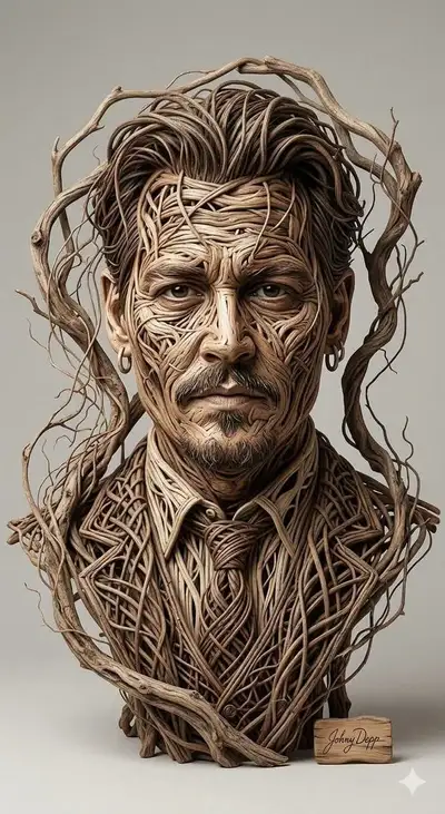 Organic Sculptural Portrait Made of Woven Vines
