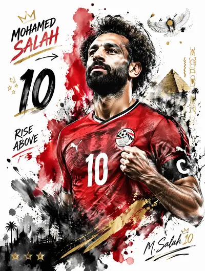 Mohamed Salah sketch and watercolor sports poster