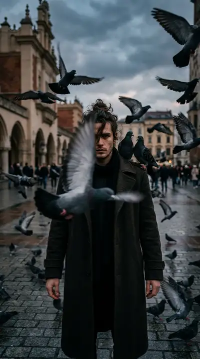 Cinematic Portrait with Pigeons
