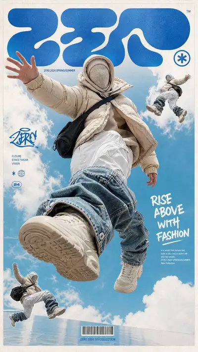 Futuristisches Streetwear-Modeplakat mit Sprung