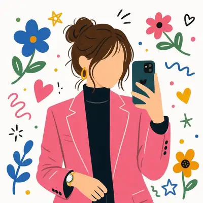 かわいい顔なし鏡自撮りイラストのプロンプト