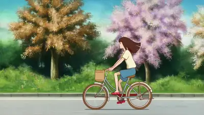 Anime-style seasonal bike loop animation