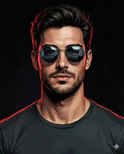 Semi Realistic Portrait with Red Rim Lighting and Sunglasses
