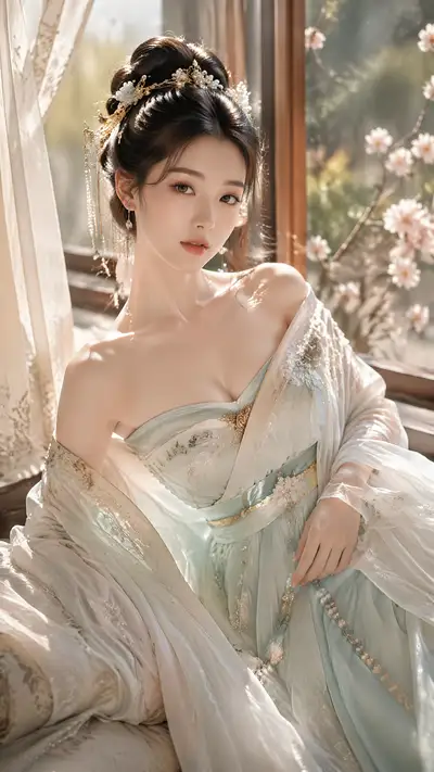 Classical Chinese noblewoman portrait with spring light