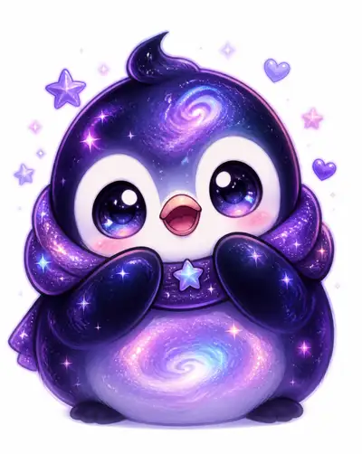 Cute nebula and penguin mascot design