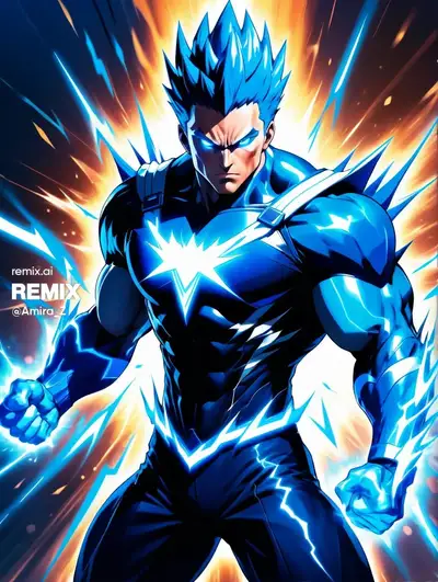 Anime Superhero with Electric Blue Aura