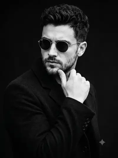 Dramatic Black and White Portrait of a Man in Thought