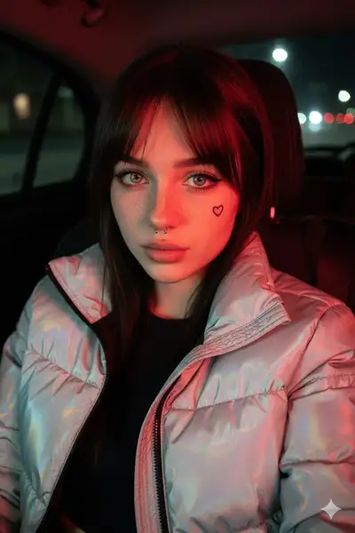 Alternative Woman in Car Night Portrait