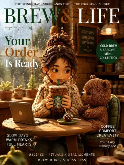 Claymation cafe scene with a Starbucks cup and a tiny bear
