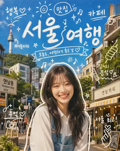 Seoul-Reiseposter mit handgezeichneten koreanischen Kreide-Doodles (GPT Image 2)