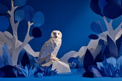 Modèle de diorama en origami de faune avec habitats en papier plié