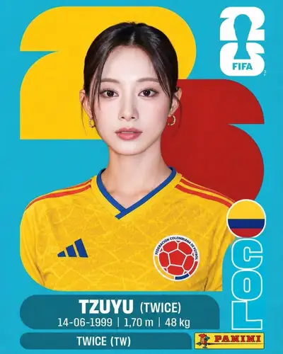 Panini-style World Cup sticker card of a K-pop idol