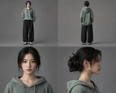 キャラクターリファレンスシート：4方向一貫性テンプレート